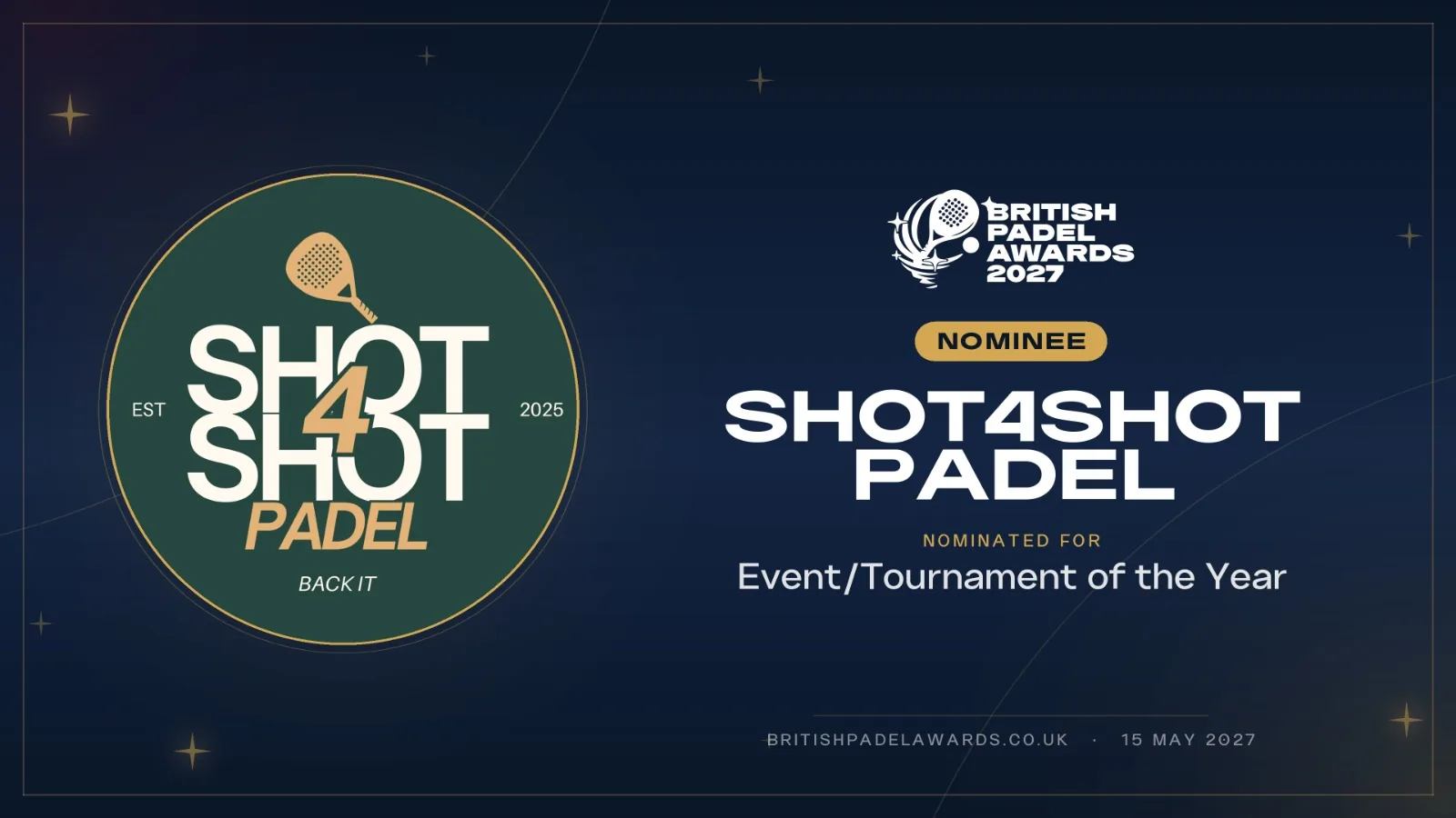 Shot4Shot Padel — British Padel Awards 2027 nominee, Event/Tournament of the Year