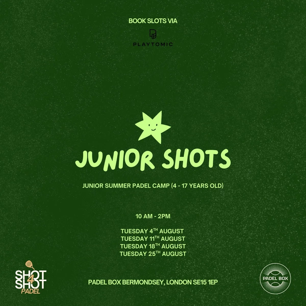 Junior Shots — junior padel camp, ages 4 to 17